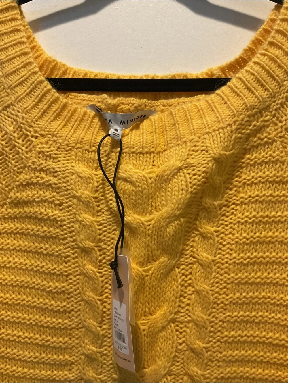 Rebecca Minkoff Juna Yellow Cable Knit Scoop Sweater NWT - Picture 2 of 6
